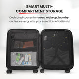 Aerolite M-Lite Smart 21” Cabin Suitcase – Silent & Smooth Hinomoto Wheels with Brake Button, Front Laptop Pocket, Durable PP Polypropylene, USB Charging, TSA Lock, 55x40x23cm