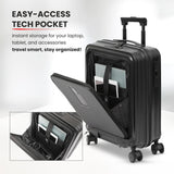 Aerolite M-Lite Smart 21” Cabin Suitcase – Silent & Smooth Hinomoto Wheels with Brake Button, Front Laptop Pocket, Durable PP Polypropylene, USB Charging, TSA Lock, 55x40x23cm