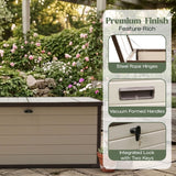 Olsen & Smith 570L Large Garden Storage Box Weather Resistant Outdoor Storage Chest with Lockable Lid Padlock Wood Effect Plastic Cushion Storage Box Heavy Duty Patio Storage Beige