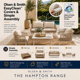 Outdoor furniture set with Olsen & Smith EasyClean covers and assembly instructions.
