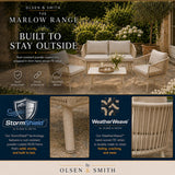 Outdoor furniture set with 'Olsen & Smith' branding, featuring Marlow Range products.