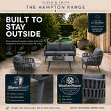 Outdoor furniture set with chairs and table on a patio, featuring 'The Hampton Range' by Olsen & Smith.