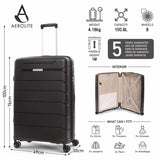 Aerolite Premium PP 4 Piece Hard Shell 4 Dual Wheel Spinner Travel Luggage Suitcase Set , Expandable Cabin + Medium + Large + Extra Large - Black