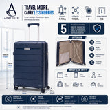 Aerolite Premium PP 2 Piece Luggage Set Expandable Cabin 21 Inch and Large 28 Inch Polypropylene Hard Shell Suitcases with TSA Locks 4 Dual Spinner Wheels Lightweight Travel Luggage Set Navy