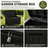 Olsen & Smith 170L Outdoor Garden Storage Box Lockable Weather Resistant Plastic Storage Chest with Wood Effect Finish Padlock Included for Garden Tools Cushions Toys and Patio Accessories Black