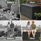 Olsen & Smith 980L XXL Garden Storage Box Extra Large Weather Resistant Outdoor Storage Chest 100% Recycled Plastic Cushion Storage Box with Gas-Assisted Hinges 4-Digit Padlock Wood Effect Finish