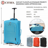 5 Cities (55x35x20cm) Lightweight Cabin Hand Luggage With a Retractable Telescopic Handle, Approved For Ryanair/easyJet/British Airways & more