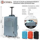 5 Cities (55x35x20cm) Lightweight Cabin Hand Luggage With a Retractable Telescopic Handle, Approved For Ryanair/easyJet/British Airways & more