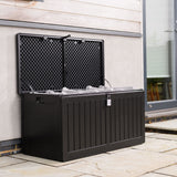 Olsen & Smith 270L MASSIVE Capacity Outdoor Garden Storage Box With Padlock Plastic Shed - Weatherproof & Sit On with Wood Effect Chest (270 Litre, Black)