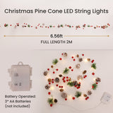 Olsen & Smith Set of 2 x 2m Pre-Decorated Christmas Garland with LED String Lights – Pine Cones, Red Berries, Pine Needles & Bells – Battery Operated Xmas Fairy Lights for Home, Mantel & Table Décor