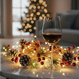 Olsen & Smith Set of 2 x 2m Pre-Decorated Christmas Garland with LED String Lights – Pine Cones, Red Berries, Pine Needles & Bells – Battery Operated Xmas Fairy Lights for Home, Mantel & Table Décor