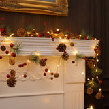 Olsen & Smith Set of 2 x 2m Pre-Decorated Christmas Garland with LED String Lights – Pine Cones, Red Berries, Pine Needles & Bells – Battery Operated Xmas Fairy Lights for Home, Mantel & Table Décor