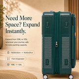 Aerolite FLX Premium Front Loading Large 30 Inch Expandable Suitcase 108L to 125L Lightweight PC Alloy Hard Shell Checked Luggage with 8 Wheel Spinner TSA Lock 10 Year Warranty Green