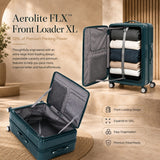 Aerolite FLX Premium Front Loading Large 30 Inch Expandable Suitcase 108L to 125L Lightweight PC Alloy Hard Shell Checked Luggage with 8 Wheel Spinner TSA Lock 10 Year Warranty Green