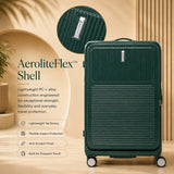 Aerolite FLX Premium Front Loading Large 30 Inch Expandable Suitcase 108L to 125L Lightweight PC Alloy Hard Shell Checked Luggage with 8 Wheel Spinner TSA Lock 10 Year Warranty Green