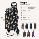 Hoppa 57L Lightweight Shopping Trolley 2025 Foldable Push Pull Shopping Cart with 2 Wheels Shower Resistant Polyester Bag Easy Storage 1 Year Guarantee Cats and Dogs