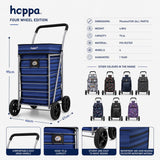 Hoppa 64L Premium 4 Wheel Shopping Trolley 2025 Foldable Push Pull Shopping Cart Waterproof Grocery Trolley with Removable Bag Easy Storage 1 Year Guarantee Blue Stripe