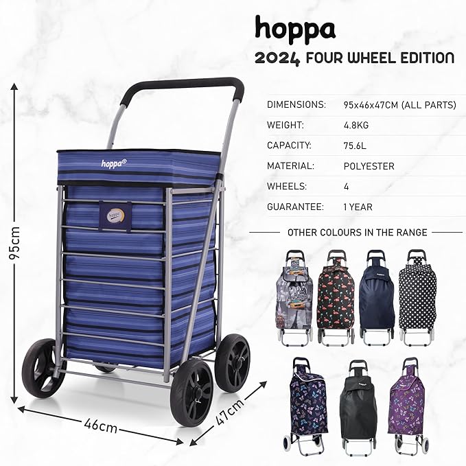 Chariot Courses Hoppa 4 Roues Pliable 64L - Sac Chariot Premium Léger Pour Escalier (Noir)