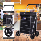 Hoppa Lightweight 4-Wheel Premium Folding Shopping Trolley Extra Large 64L Capacity Shopping Trolley Bag, 95cm, 4.8kg, Push/Pull Stairclimber (Black) - Packed Direct UK
