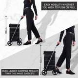 Hoppa Lightweight 4-Wheel Premium Folding Shopping Trolley Extra Large 64L Capacity Shopping Trolley Bag, 95cm, 4.8kg, Push/Pull Stairclimber (Black) - Packed Direct UK