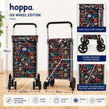 Hoppa 75.6L Premium 6 Wheel Shopping Trolley 2025 Foldable Push Pull Shopping Cart Shower Resistant Grocery Trolley with Removable Bag Easy Storage 1 Year Guarantee Leaf Black