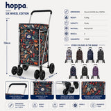 Hoppa 75.6L Premium 6 Wheel Shopping Trolley 2025 Foldable Push Pull Shopping Cart Shower Resistant Grocery Trolley with Removable Bag Easy Storage 1 Year Guarantee Leaf Black