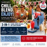 Olsen & Smith 3 in 1 Slushie Machine Frozen Drink Maker and Soft Serve Ice Cream Machine with Drinks Chiller Fast Compressor Cooling Self-Cleaning Touch Controls for Cocktails Milkshakes Frappes Iced Coffee Blue