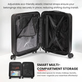 Aerolite M-Lite Smart 21” Cabin Suitcase – Silent & Smooth Hinomoto Wheels with Brake Button, Front Laptop Pocket, Durable PP Polypropylene, USB Charging, TSA Lock, 55x40x23cm