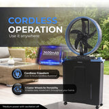 Olsen & Smith 16 Inch Cordless Misting Fan with 22L Water Tank Rechargeable Portable Cooling Fan with Oscillation Remote Timer Wheels USB Charging for Indoor Outdoor Garden Patio Camping BBQ