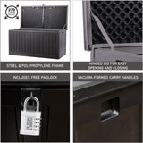 Olsen & Smith 270L MASSIVE Capacity Outdoor Garden Storage Box With Padlock Plastic Shed - Weatherproof & Sit On with Wood Effect Chest (270 Litre, Black)