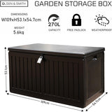 Olsen & Smith 270L MASSIVE Capacity Outdoor Garden Storage Box With Padlock Plastic Shed - Weatherproof & Sit On with Wood Effect Chest (270 Litre, Black)