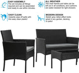 Olsen & Smith 4 Piece Rattan Effect Outdoor Garden Patio Furniture Set - Love Seat Sofa + 2 Chairs + Table (Black) - Packed Direct UK