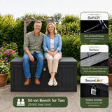 Olsen & Smith 570L Large Garden Storage Box Weather Resistant Outdoor Storage Chest 100% Recycled Plastic Cushion Storage Box with Gas-Assisted Hinges Lockable Lid Combination Padlock and Wood Effect Finish Grey
