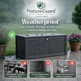 Olsen & Smith 570L Large Garden Storage Box Weather Resistant Outdoor Storage Chest 100% Recycled Plastic Cushion Storage Box with Gas-Assisted Hinges Lockable Lid Combination Padlock and Wood Effect Finish Grey