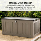 Olsen & Smith 830L MASSIVE Capacity Outdoor Garden Storage Box Plastic Shed - Weatherproof & Sit On with Wood Effect Chest
