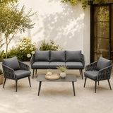 Olsen & Smith Hampton 5 Seater Garden Furniture Set Outdoor Rattan Sofa Set with 3 Seater Sofa Armchair Coffee Table Waterproof Olefin Cushions Rust-Resistant Aluminium Frame Slate Grey