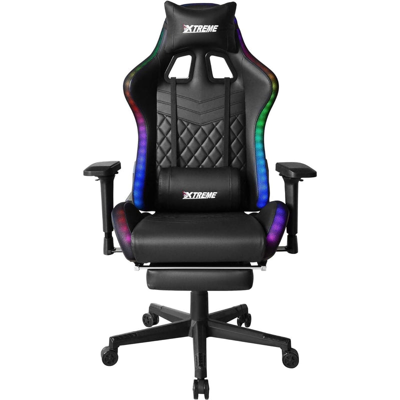 XTREME Engage Premium Gaming Chair with Bluetooth Speakers & RGB LED Lights, Detachable Padded Headrest, Lumbar Support Cushion & Footrest, Black