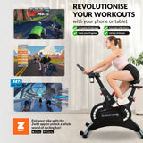 Sport24 Upright Exercise Bike for Home - 8kg Flywheel, Multi - Resistance Levels, LCD Screen, Android/iOS App, Cardio Fitness Spin Bike, Indoor Bicycle Trainer, Black/Red - Packed Direct UK