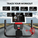Sport24 Upright Exercise Bike for Home - 8kg Flywheel, Multi - Resistance Levels, LCD Screen, Cardio Fitness Spin Bike, Indoor Bicycle Trainer, Black/Red - Packed Direct UK