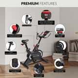 Sport24 Upright Exercise Bike for Home - 8kg Flywheel, Multi - Resistance Levels, LCD Screen, Cardio Fitness Spin Bike, Indoor Bicycle Trainer, Black/Red - Packed Direct UK