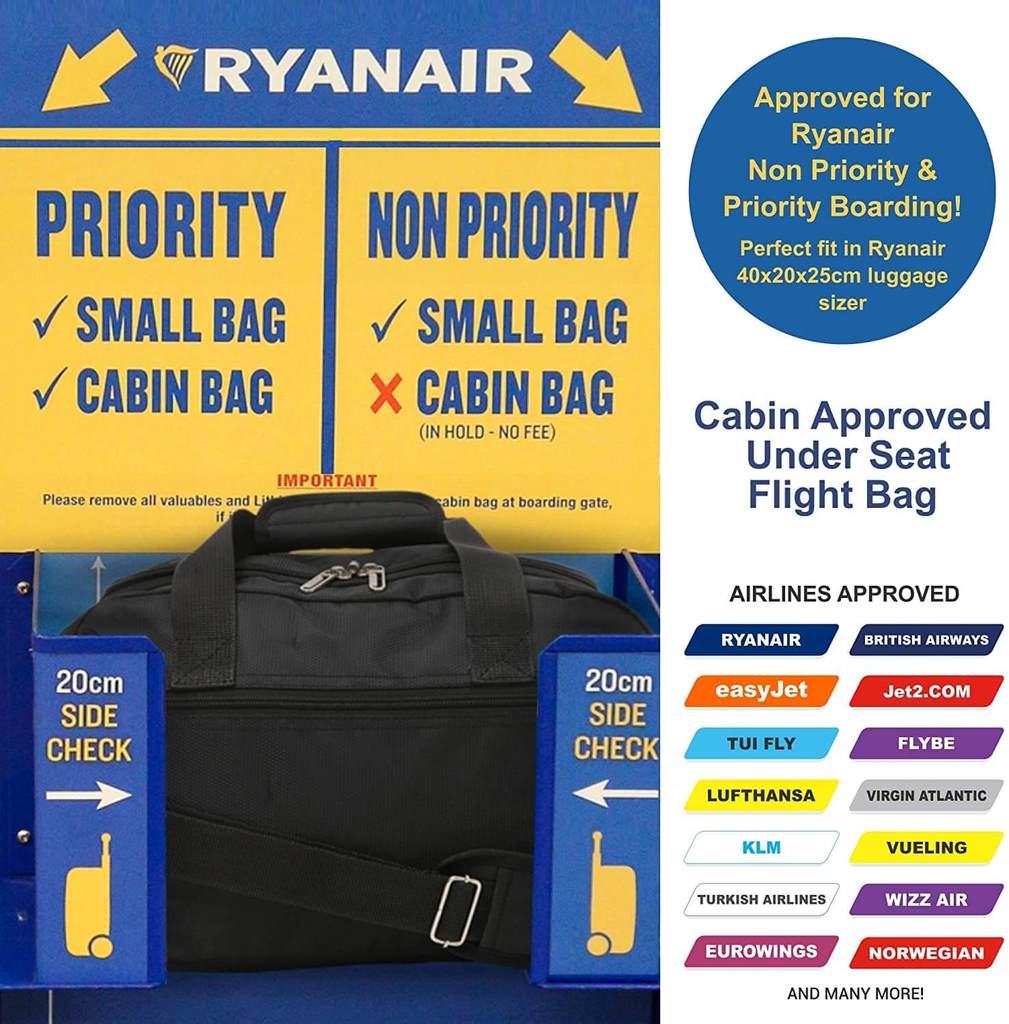 Aerolite 40x20x25cm Ryanair Maximum Size Holdall Hand Luggage Bag