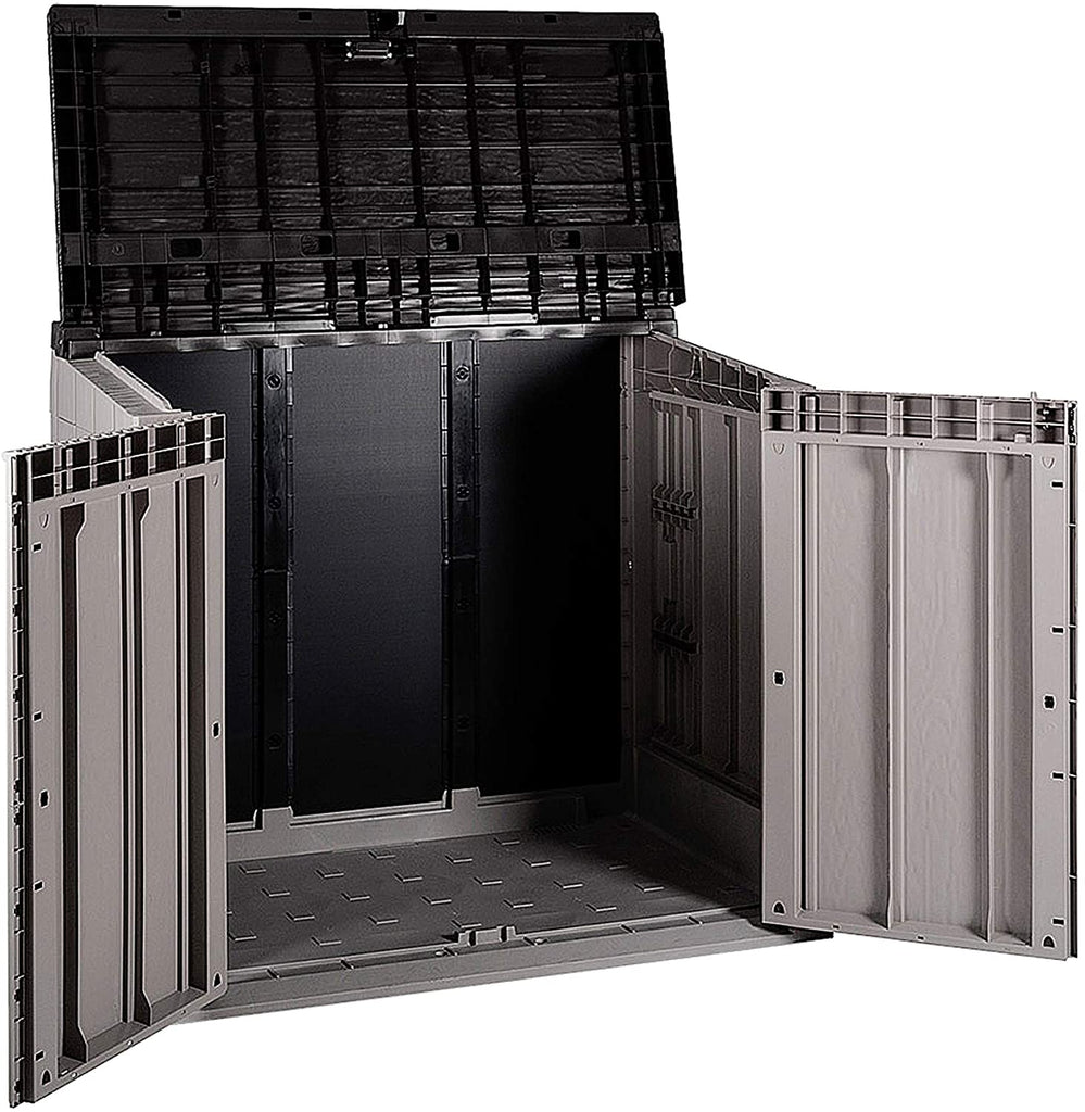 TOOMAX Storaway 842L Outdoor Garden Plastic Storage Shed Box - Grey and Black - 130 x 75 x 110 cm