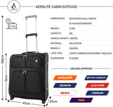 Aerolite easyJet British Airways Maximum Allowance 60L Lightweight 2 Wheel Travel Carry On Hand Cabin Luggage Suitcase 56x45x25 Black