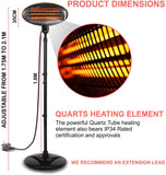 2KW Outdoor Free Standing Quartz Electric Garden Patio Heater 2000w Waterproof , 3 Power Settings , Adjustable Heat Angle and Height Adjustable Stand (Black)