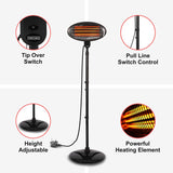 2KW Outdoor Free Standing Quartz Electric Garden Patio Heater 2000w Waterproof , 3 Power Settings , Adjustable Heat Angle and Height Adjustable Stand (Black)