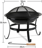 Large Steel Metal Fire Pit for Outdoor Garden Patio Heater Camping Bowl with Lid & Poker , Wood & Coal Burning , Large Black