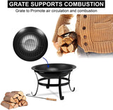 Large Steel Metal Fire Pit for Outdoor Garden Patio Heater Camping Bowl with Lid & Poker , Wood & Coal Burning , Large Black