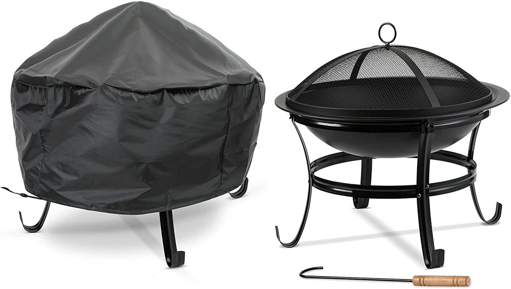 Olsen & Smith Water Resistant Windproof Round Fire Pit Protective Cover 60cm Diameter – Protection from Rain & Wind (60 x 48cm) Black