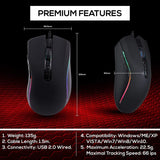 XTREME RGB Backlit USB Wired Optical Gaming Mouse for PC Computer Gaming - 7 Programmable Buttons - 6400 DPI Adjustable - Ergonomic Grip - Black