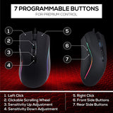 XTREME RGB Backlit USB Wired Optical Gaming Mouse for PC Computer Gaming - 7 Programmable Buttons - 6400 DPI Adjustable - Ergonomic Grip - Black